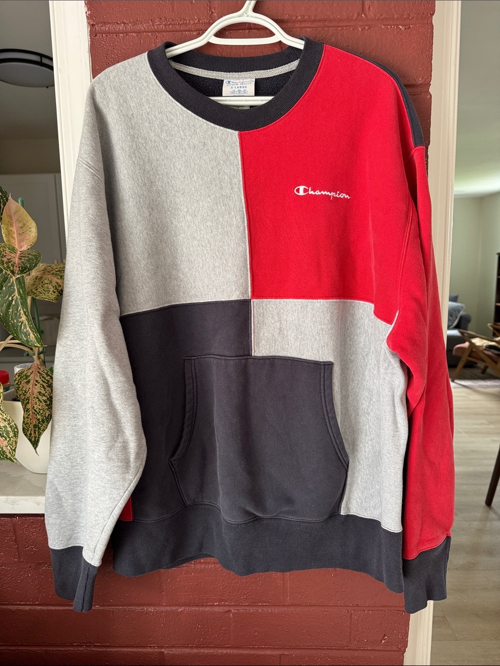 Champion Men’s Colorblock Crewneck Sweatshirt - Red/Gray/Black